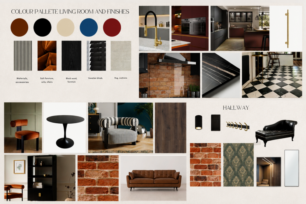 mood board salon i kuchnia eklektyczny styl open plan